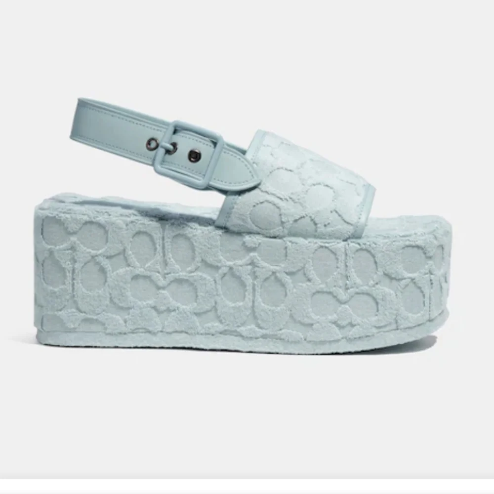 Coach Powder Blue Logo-Embossed Platform Sandals